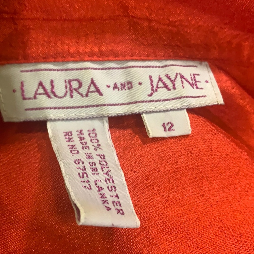 Laura And Jayne Button Down Red Polyester Short S… - image 3